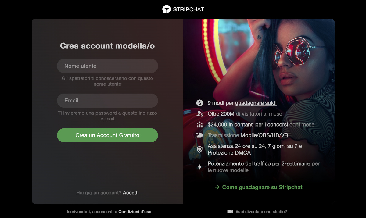 Iscrizione Modella Stripchat